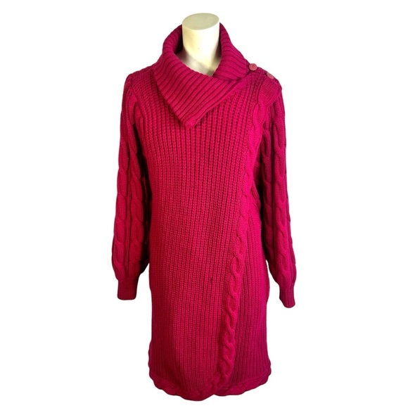 SPANNER VINTAGE PINK WOOL SWEATER JACKET 2 in 1 SWEATER DRESS CHUNKY SWEATER - Picture 3 of 16